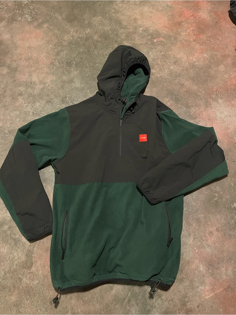 Chocolate Two-Tone Green & Black Hooded Pullover Windbreaker - XL